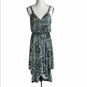 H&M blue black sleeveless handkerchief hem dress.